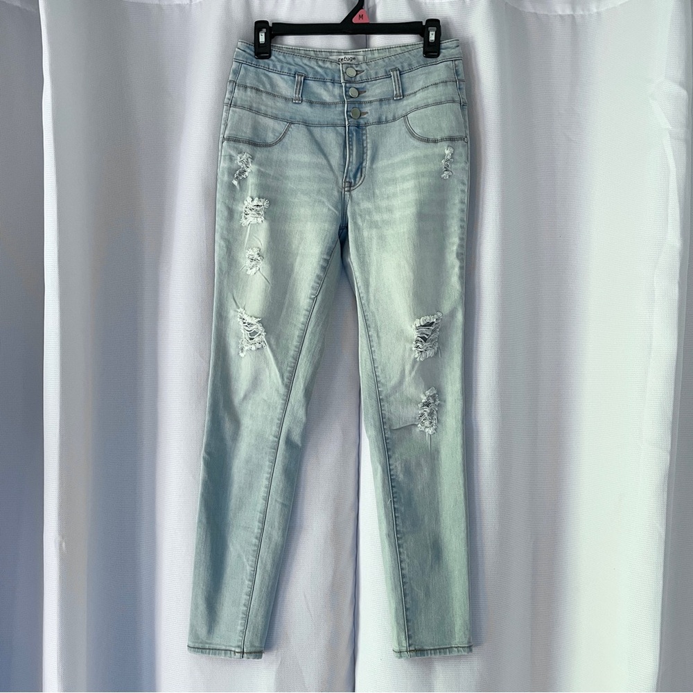 Refuge Distressed Jeans Women's Size 6 High Rise Skinny Light Denim 3 Buttons